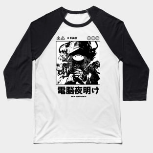 Cyberpunk Anime Vaporwave Japanese Girl Streetwear Aesthetic Black and White Baseball T-Shirt